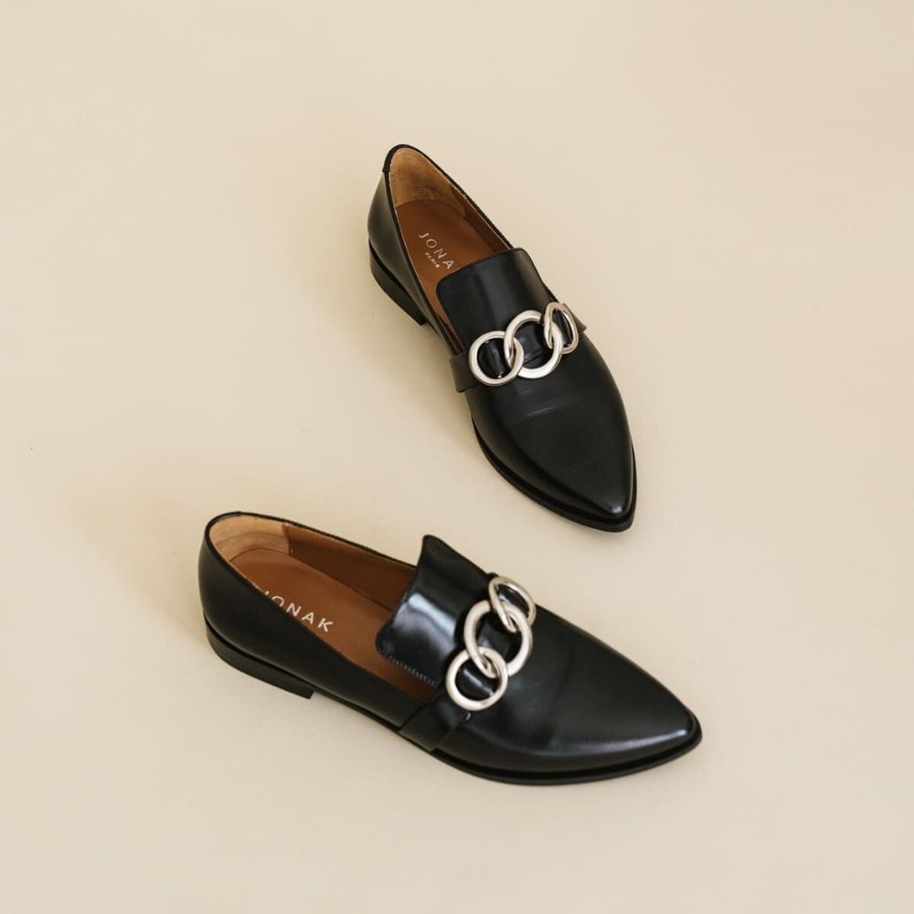 JONAK Paris BUCKLE MOCCASINS in black leather NIB SZ 8.5 EU 39